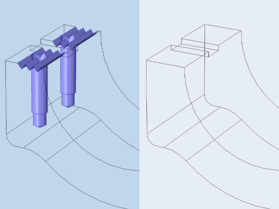 有和不具备槽和孔的CAD几何特性图形并并显示以行比较。