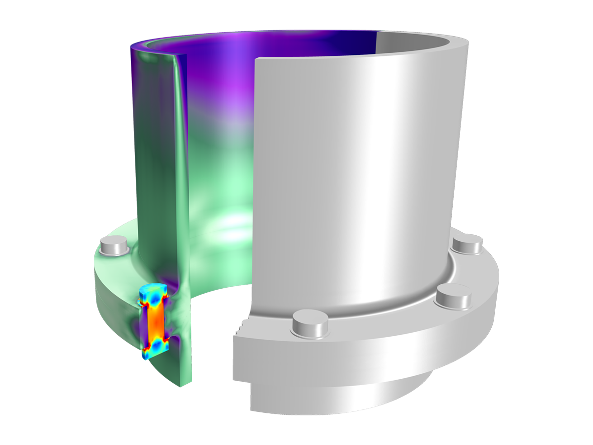 管路连接模型，其中用彩虹颜色表颜色表螺栓的势力。